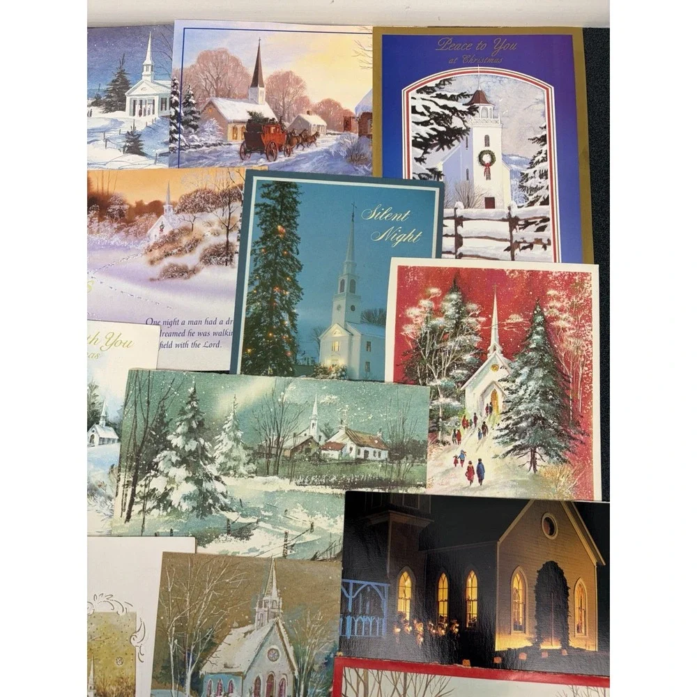 Vintage Christmas Cards Fronts ONLY Churches Cathedrals Scrapbooking Crafts 50+